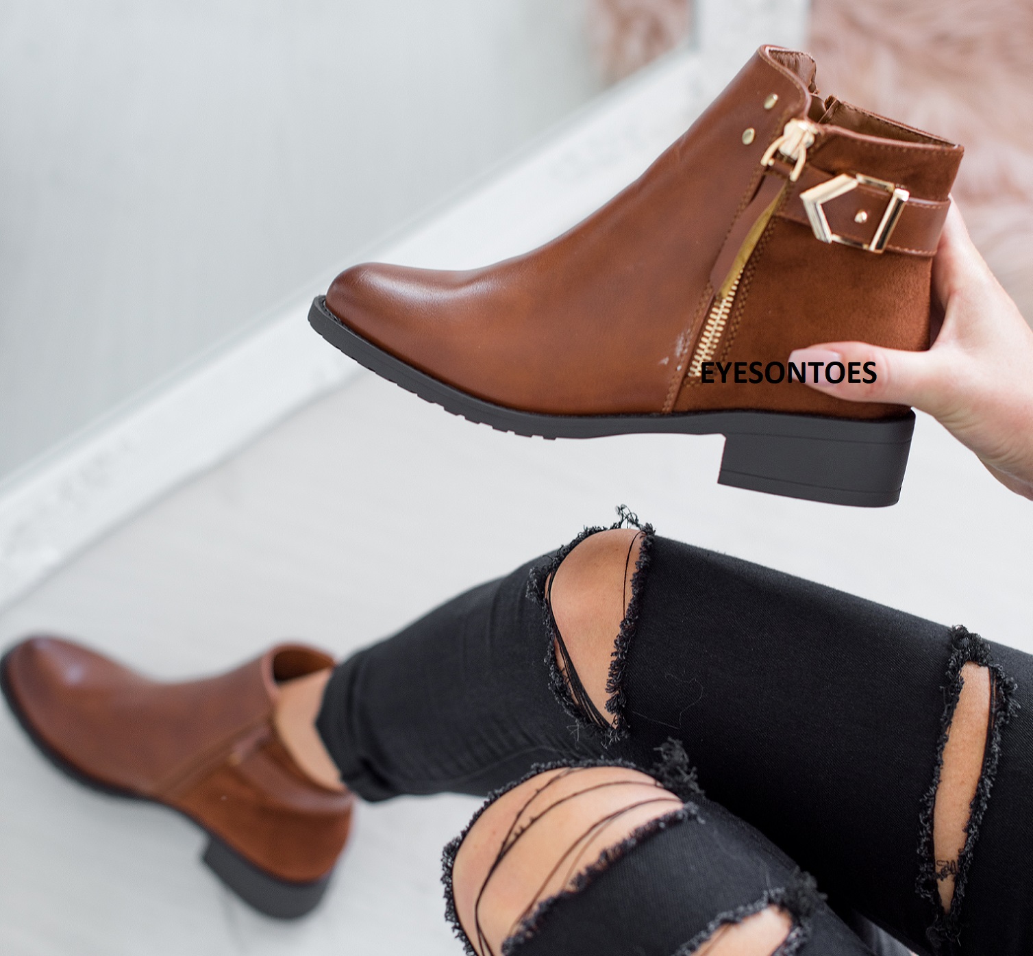 low heel buckle flats